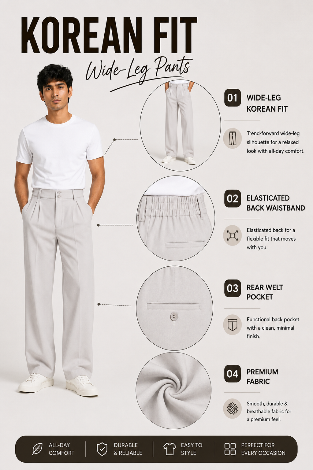 KOREAN WIDE LEG PANTS- PEARL GREY