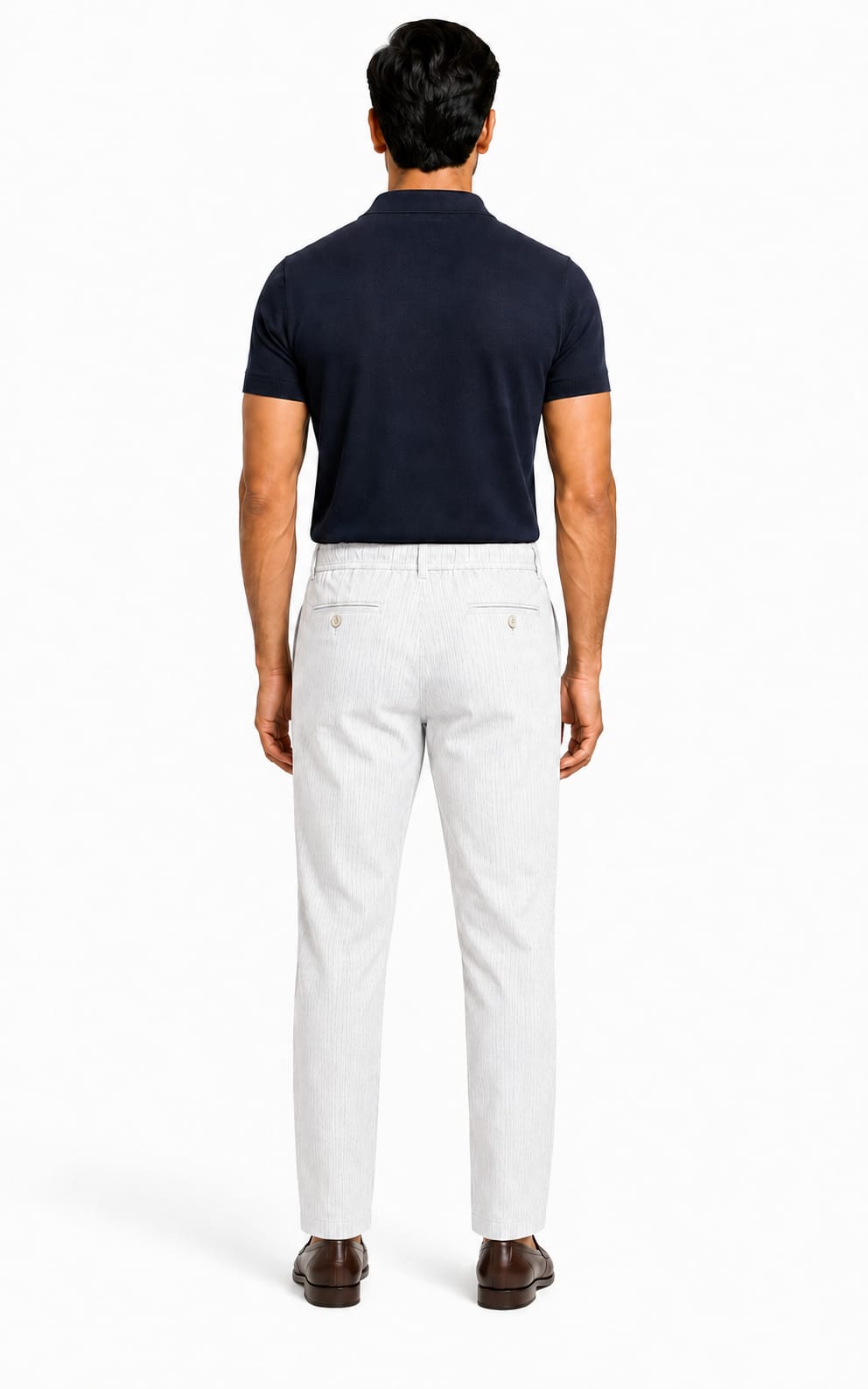 Men’s Textured Stripe Comfort Trousers (White)