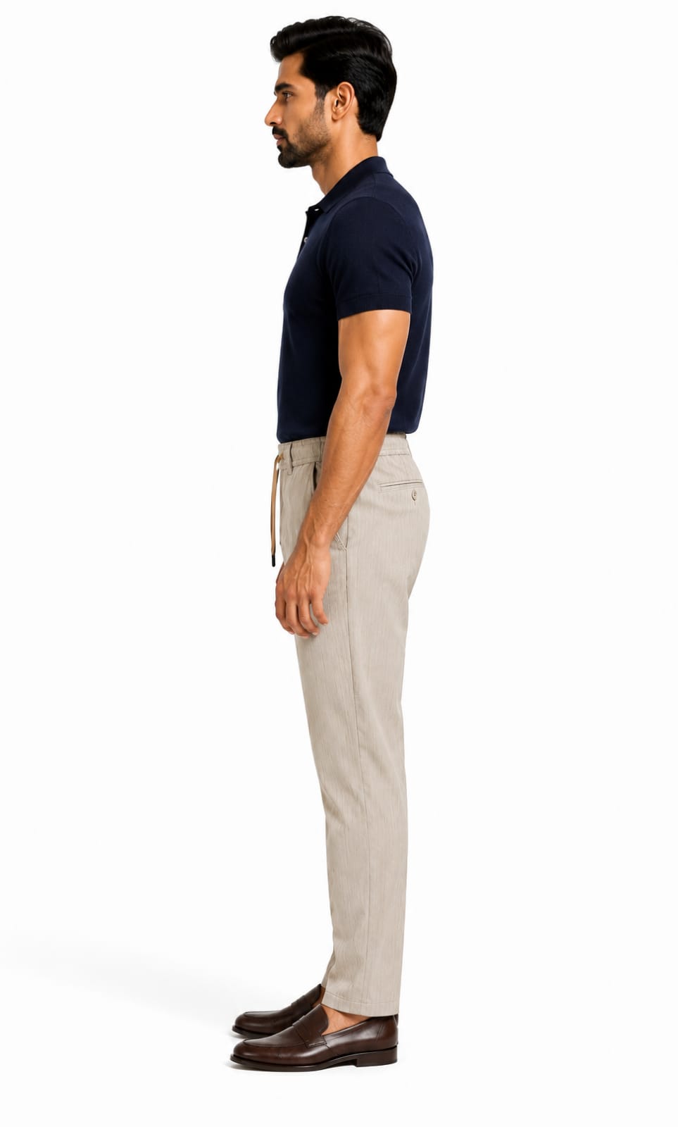 Men’s Textured Stripe Comfort Trousers (Beige)