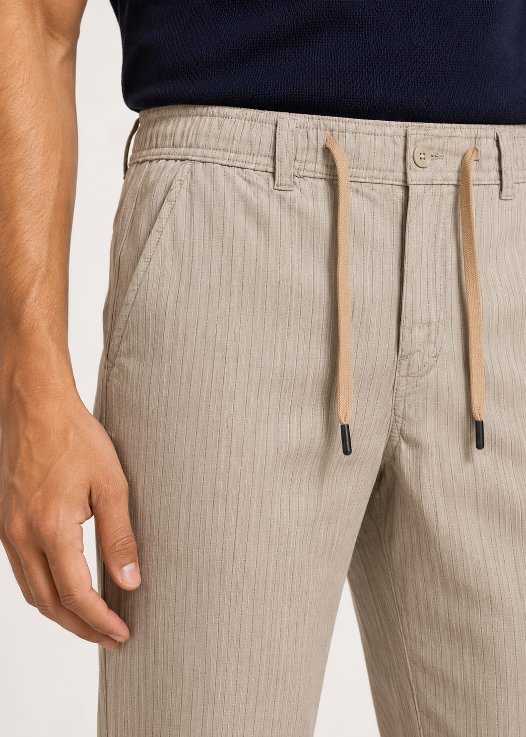 Men’s Textured Stripe Comfort Trousers (Beige)
