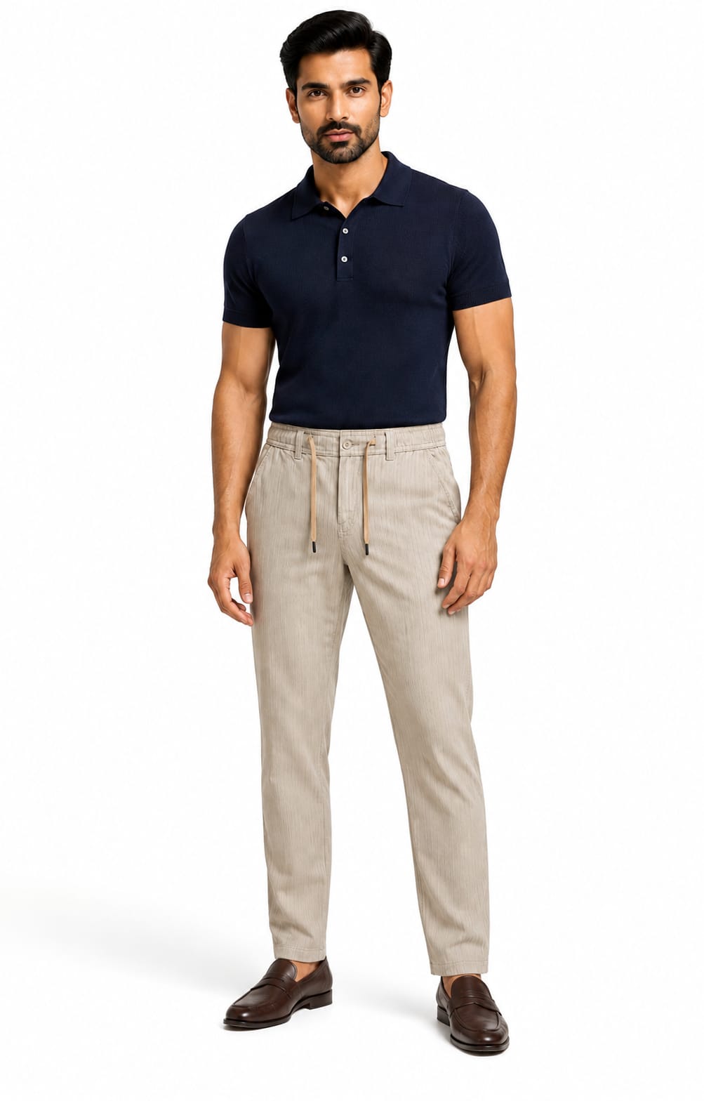 Men’s Textured Stripe Comfort Trousers (Beige)
