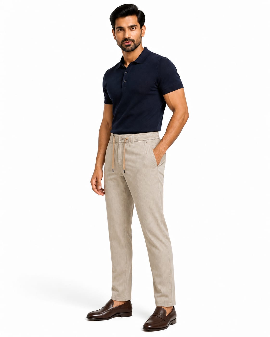 Men’s Textured Stripe Comfort Trousers (Beige)