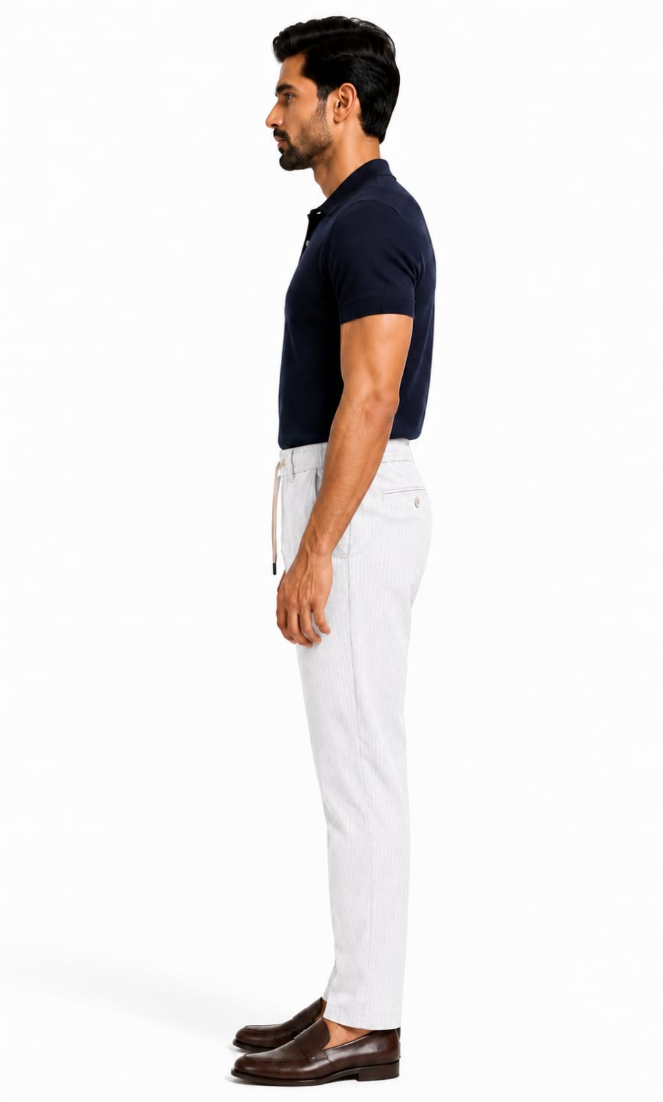 Men’s Textured Stripe Comfort Trousers (White)