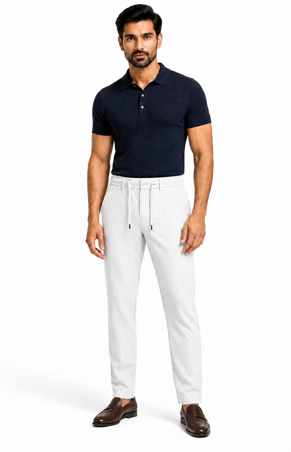 Men’s Textured Stripe Comfort Trousers (White)
