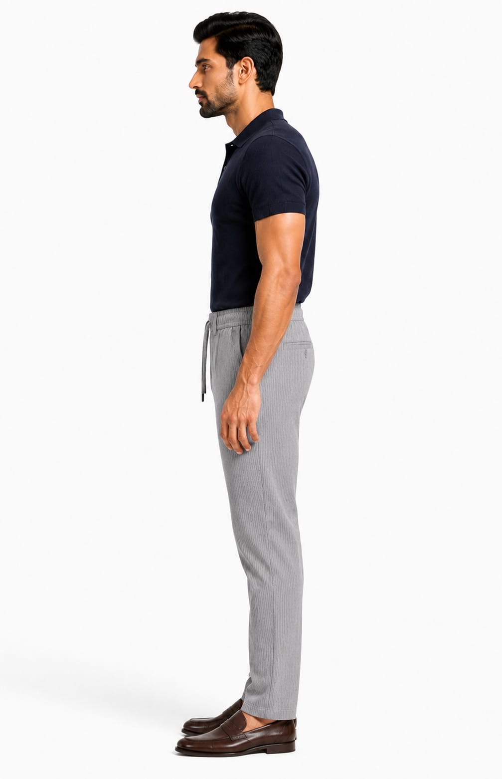 Men’s Textured Stripe Comfort Trousers (Grey)