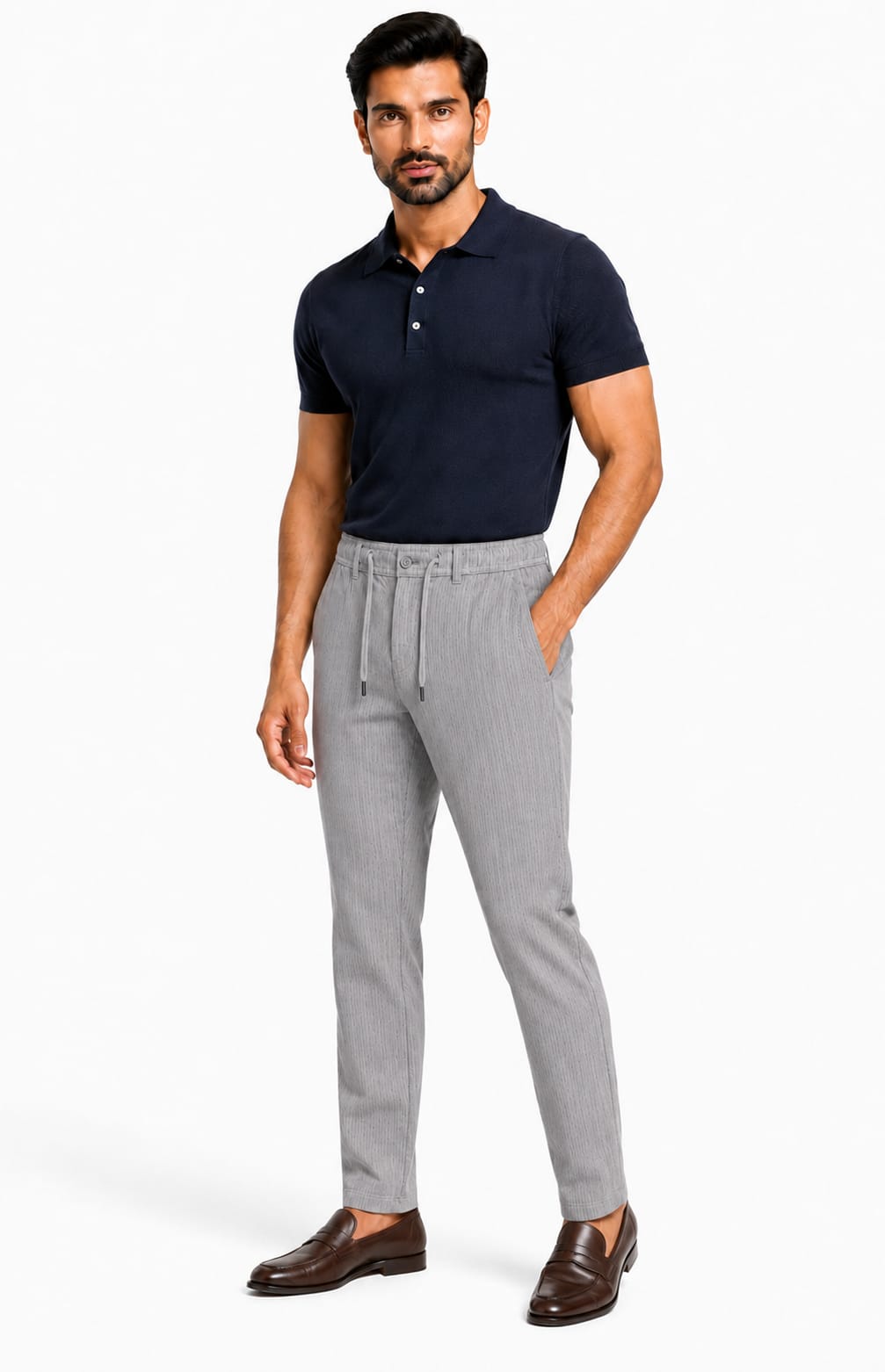 Men’s Textured Stripe Comfort Trousers (Grey)