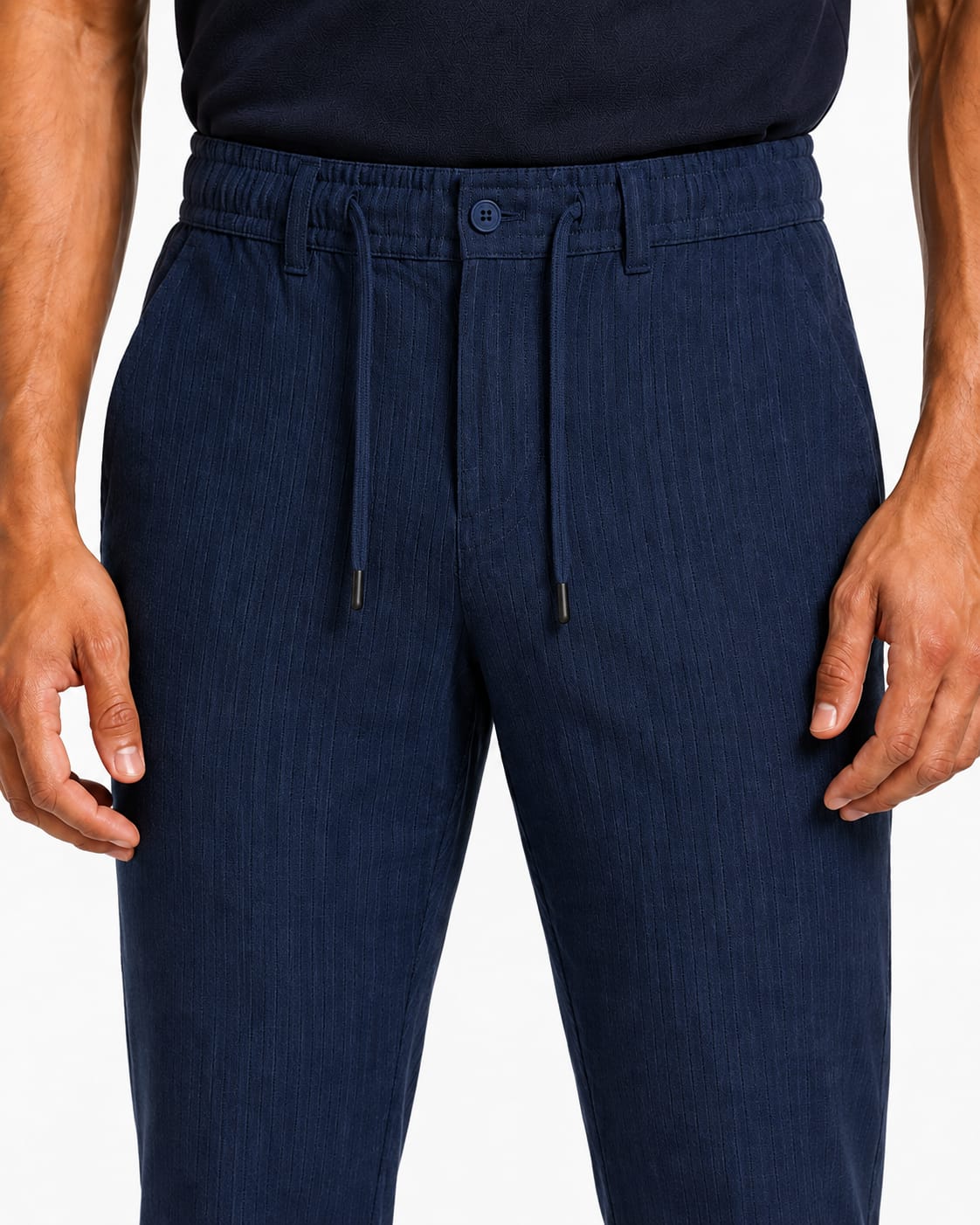 Men’s Textured Stripe Comfort Trousers (Navy Blue)