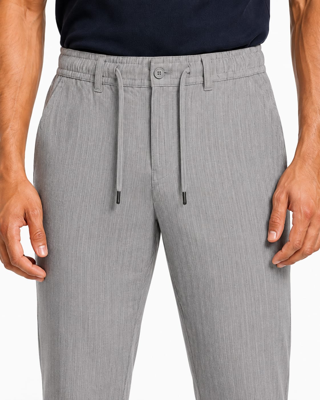 Men’s Textured Stripe Comfort Trousers (Grey)