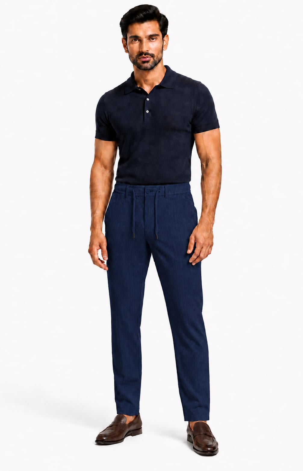 Men’s Textured Stripe Comfort Trousers (Navy Blue)