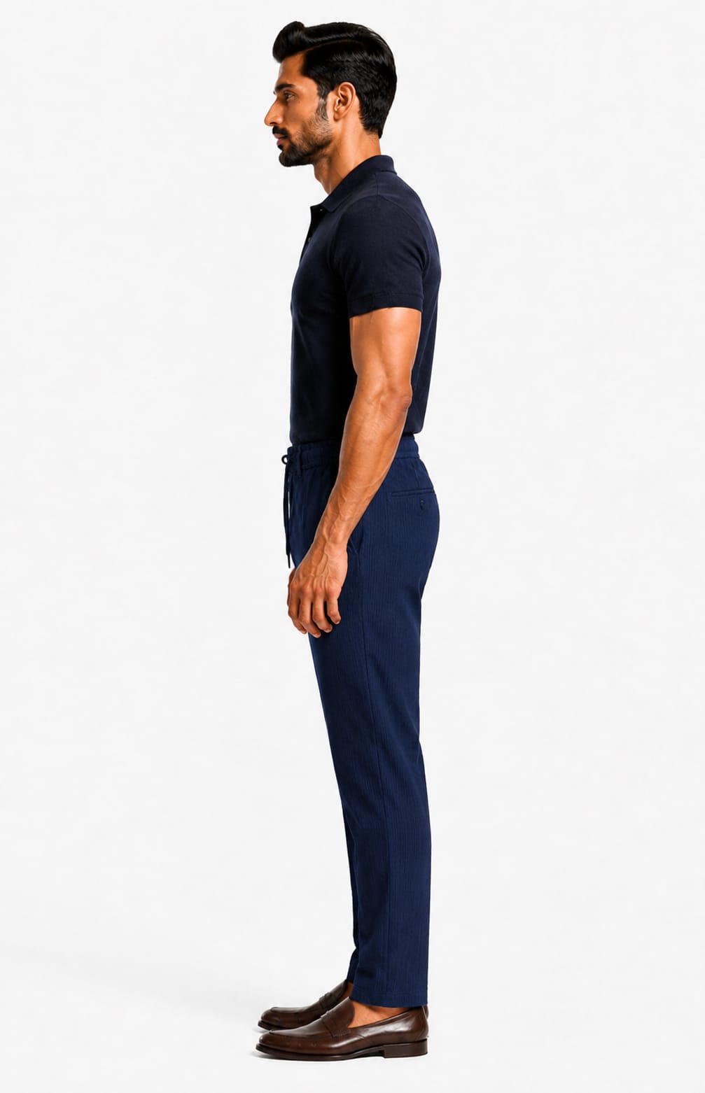 Men’s Textured Stripe Comfort Trousers (Navy Blue)