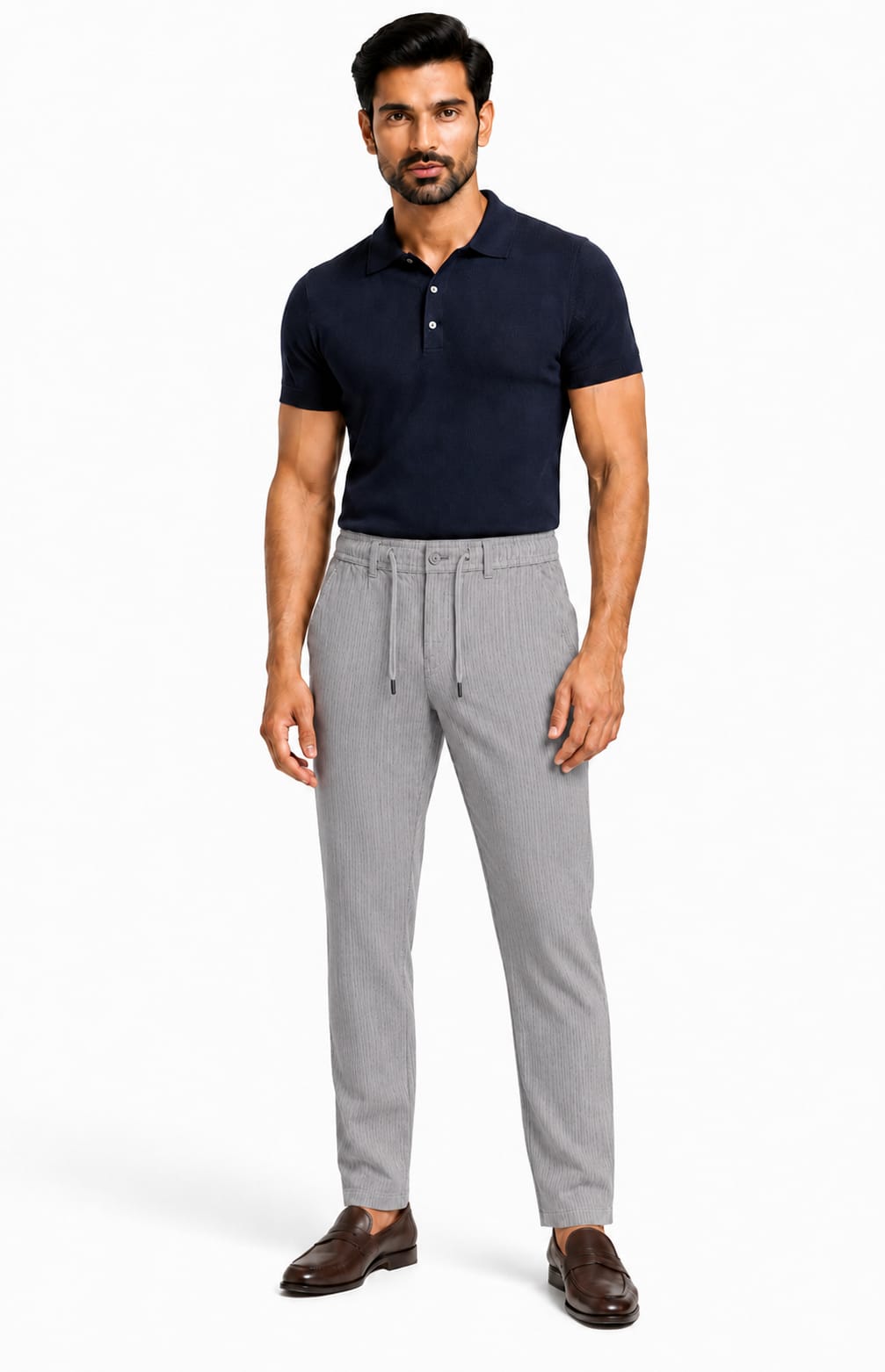 Men’s Textured Stripe Comfort Trousers (Grey)