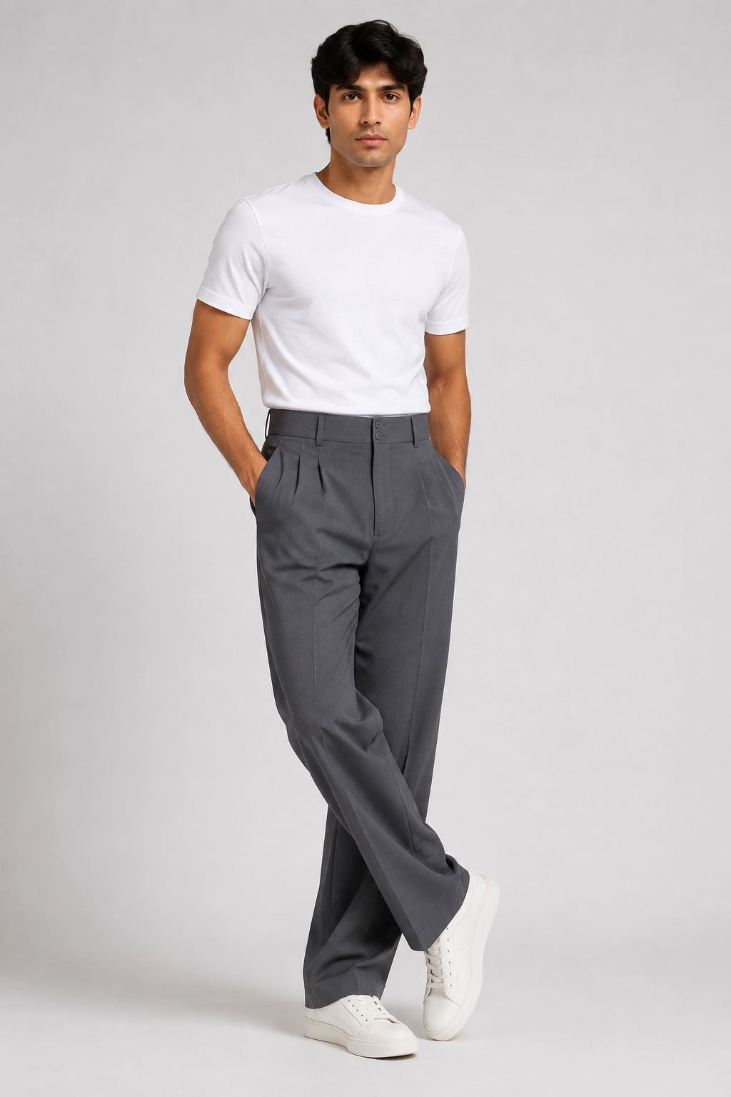 KOREAN WIDE LEG PANTS- STEEL SLATE