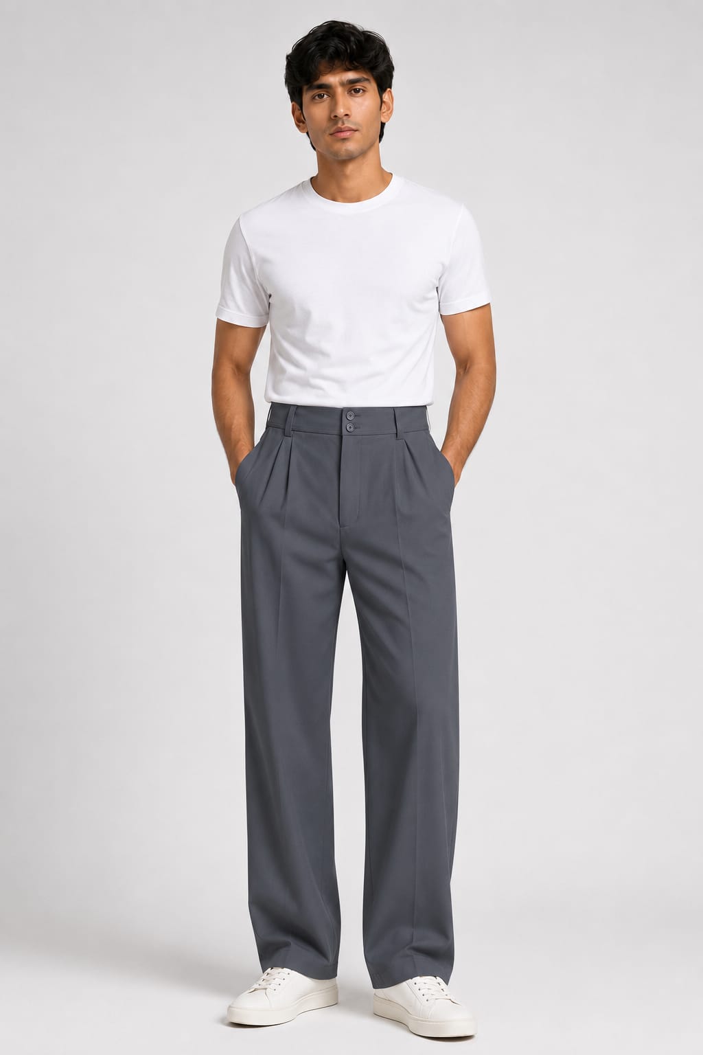 KOREAN WIDE LEG PANTS- STEEL SLATE