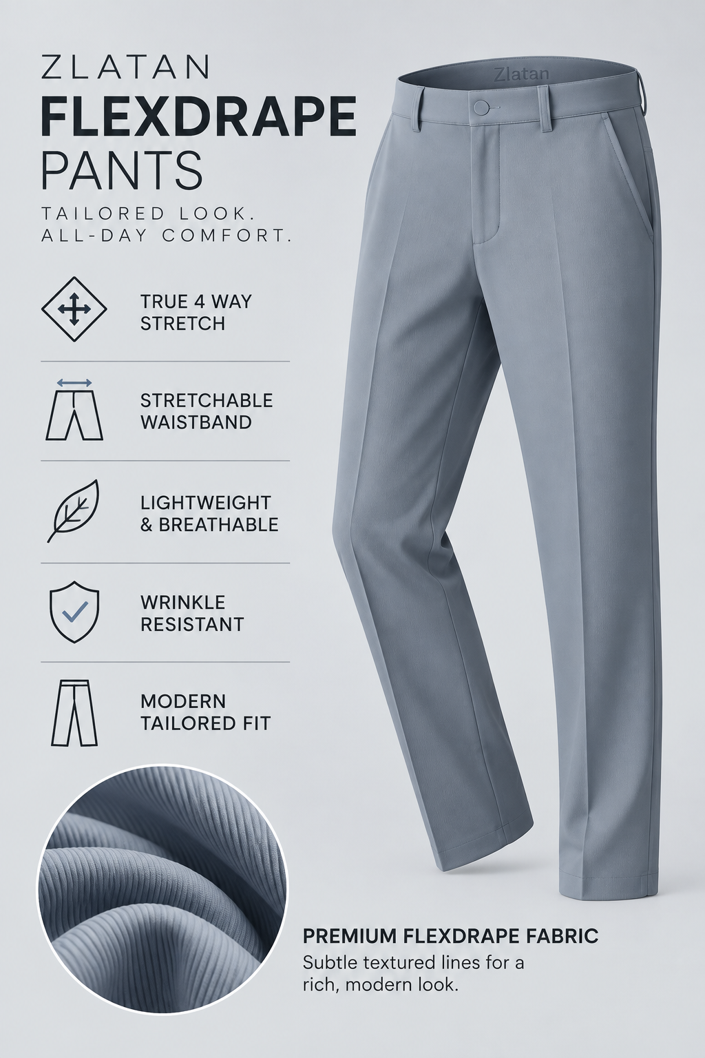 ZLATAN FlexDrape Pants – Slate Grey