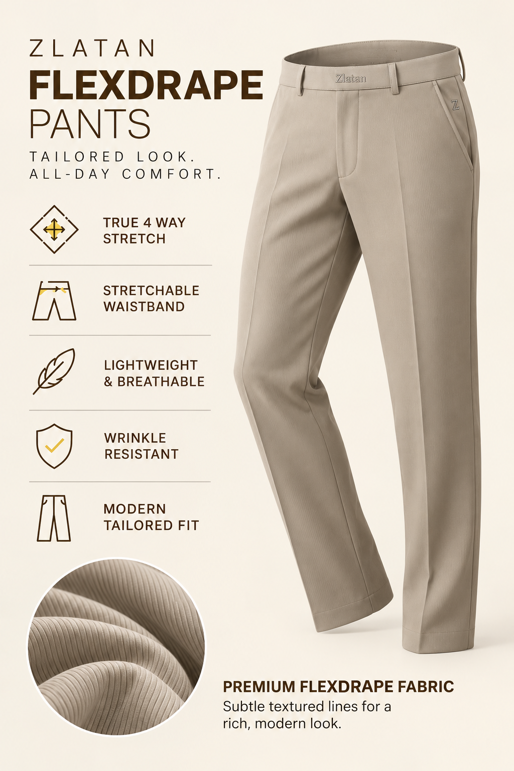 ZLATAN FLEXDRAPE PANTS – Beige